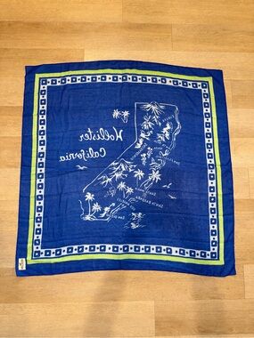 Vintage Hollister Blue and Lime California Map Bandana Scarf